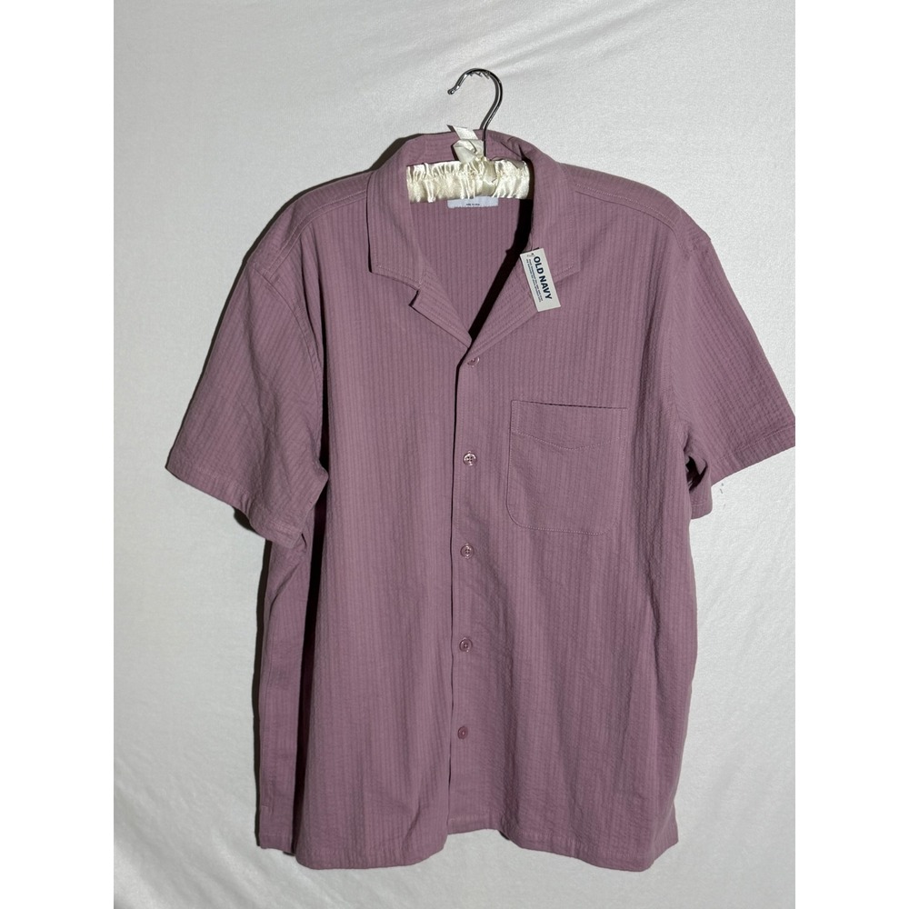 Old Navy Mens Large Short Sleeve Seersucker Camp Shirt Rose Dawn